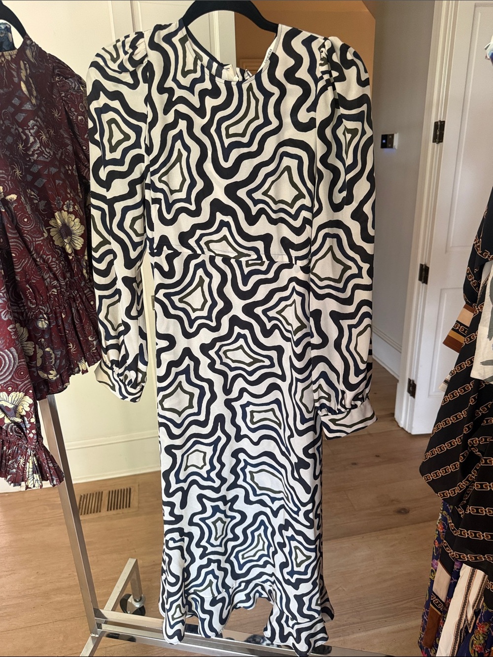 Odeeh Monochrome Abstract Wave Maxi Dress, silk, new w/o tags, size S